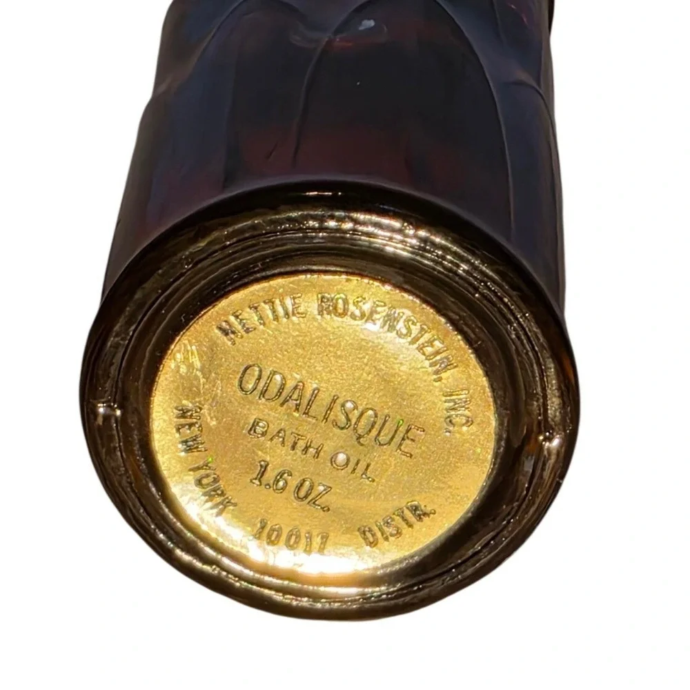 Vintage‎ Nettie Rosenstein Odalisque Bath Oil Amber Glass Bottle Gold Cap 1.6oz